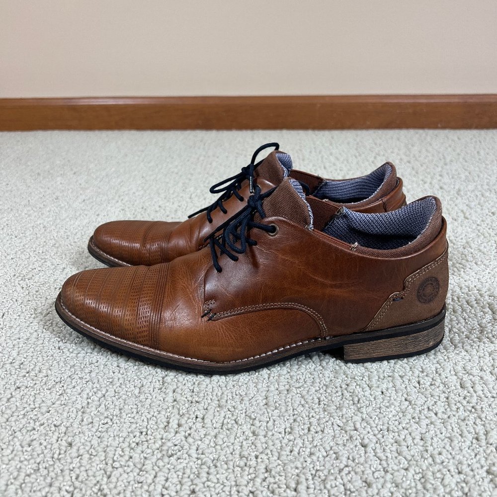 Bullboxer Brown Derby Oxford Leather Dress Shoes • Navy Laces • Size 9